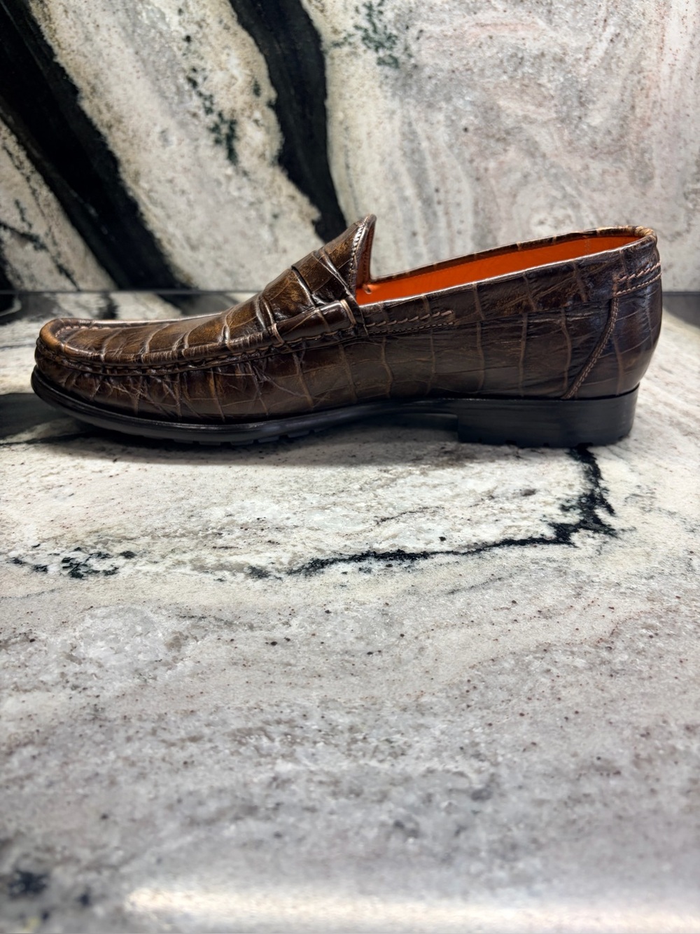 Santoni Croc Embossed Penny Loafers Brown Leather US 10 UK 9.5 Italy - Picture 4 of 11